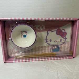 Cute Hello Kitty Sushi Plate and Chopsticks Set